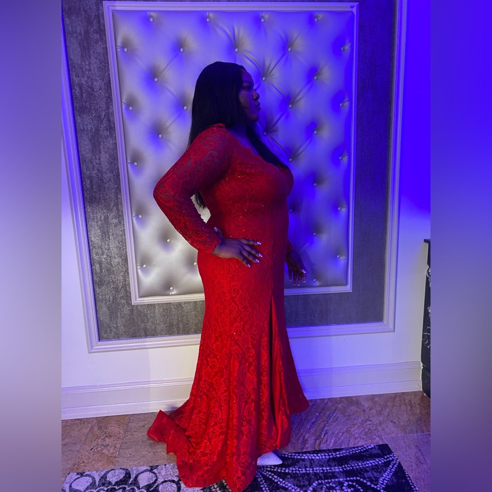 CLARISSE LONG SLEEVE RED PROM DRESS